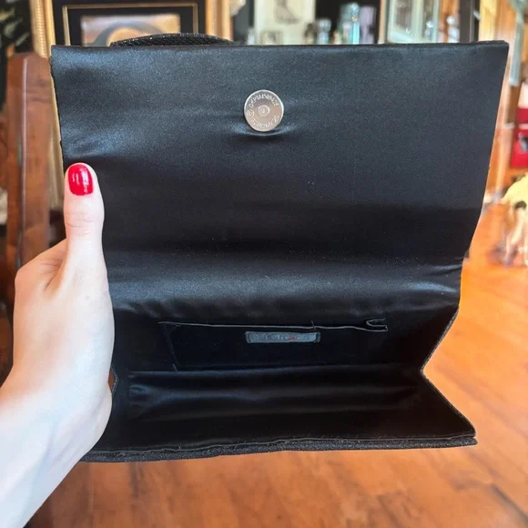 90s Elegant Black Bow Clutch Evening Bag - Picture 5 of 7